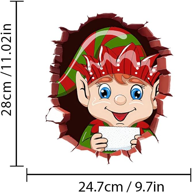 Iprokiu Christmas Toilet Sticker Santa Claus Reindeer Elf Toilet Seat Cover Decal Waterproof Christmas Crack Toilet Seat Lid Decal Snowman Elk Washroom Decoration (Elf) - Image 4
